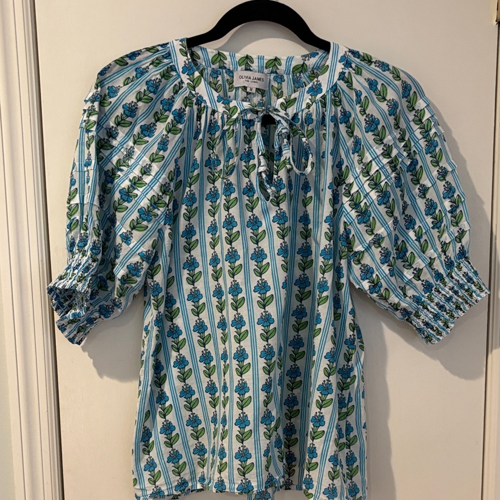 Olivia James  White and Blue Floral Blouse